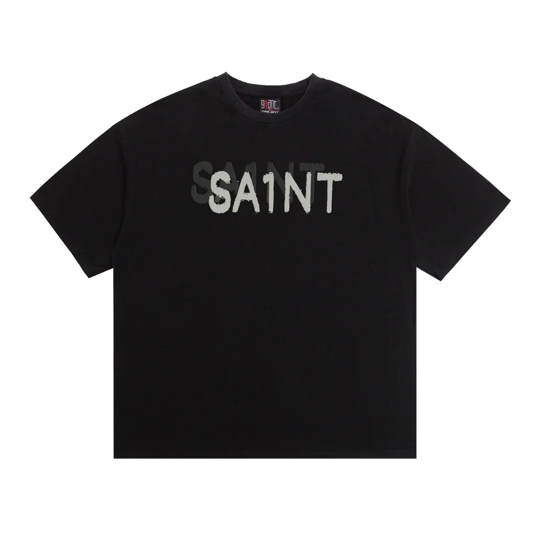 Saint Michael phantom letter print, vintage washed and distressed Vintage loose round neck short sleeves, digital white ink direct spray, the fabric is breathable, and the pattern is three-dimensional and clear. Fabric: Double yarn 240g Style number: S818 Size: S-M-L-XL Color: Washed black Price: P118